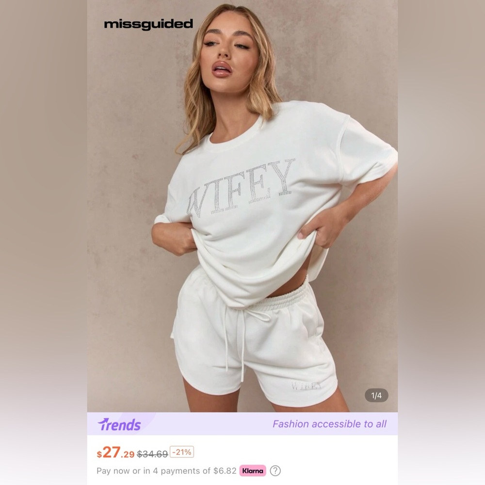 SHEIN Cream & White Bridal 'BRIDE' 'WIFEY' Lounge Top & Shorts Set